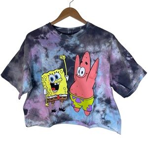 Nickelodeon SpongeBob & Patrick Tie-Dye Cropped Graphic T-Shirt XL Cotton